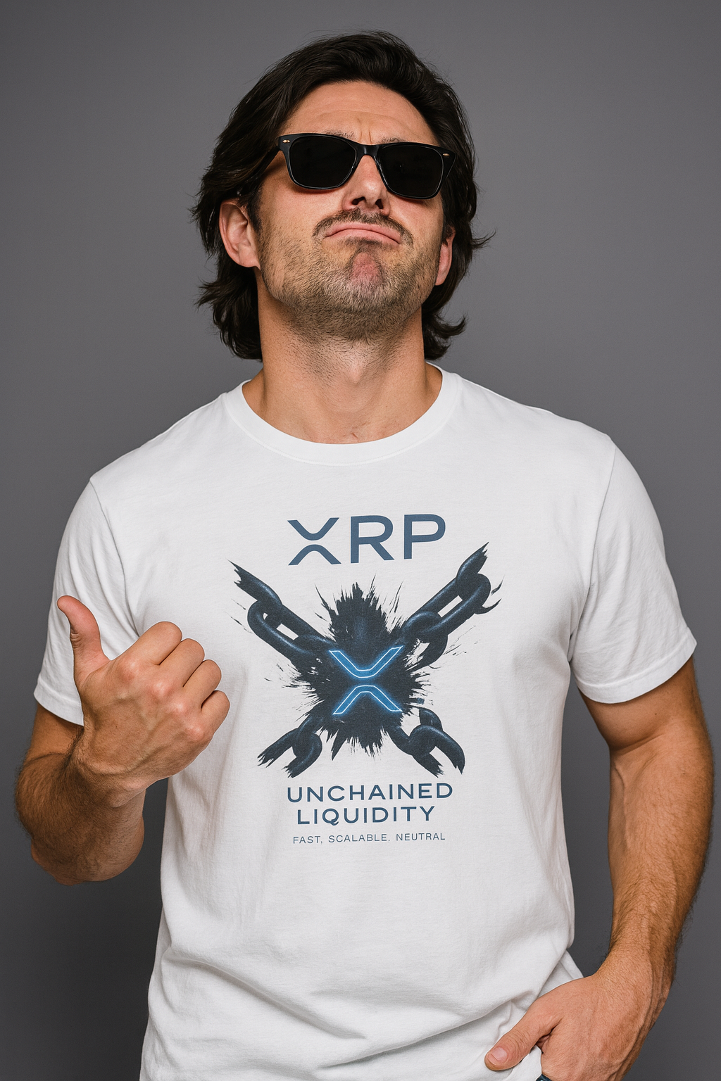Sats and Stripes XRP Unchained Liquidity Ripple Crypto T-Shirt White Model