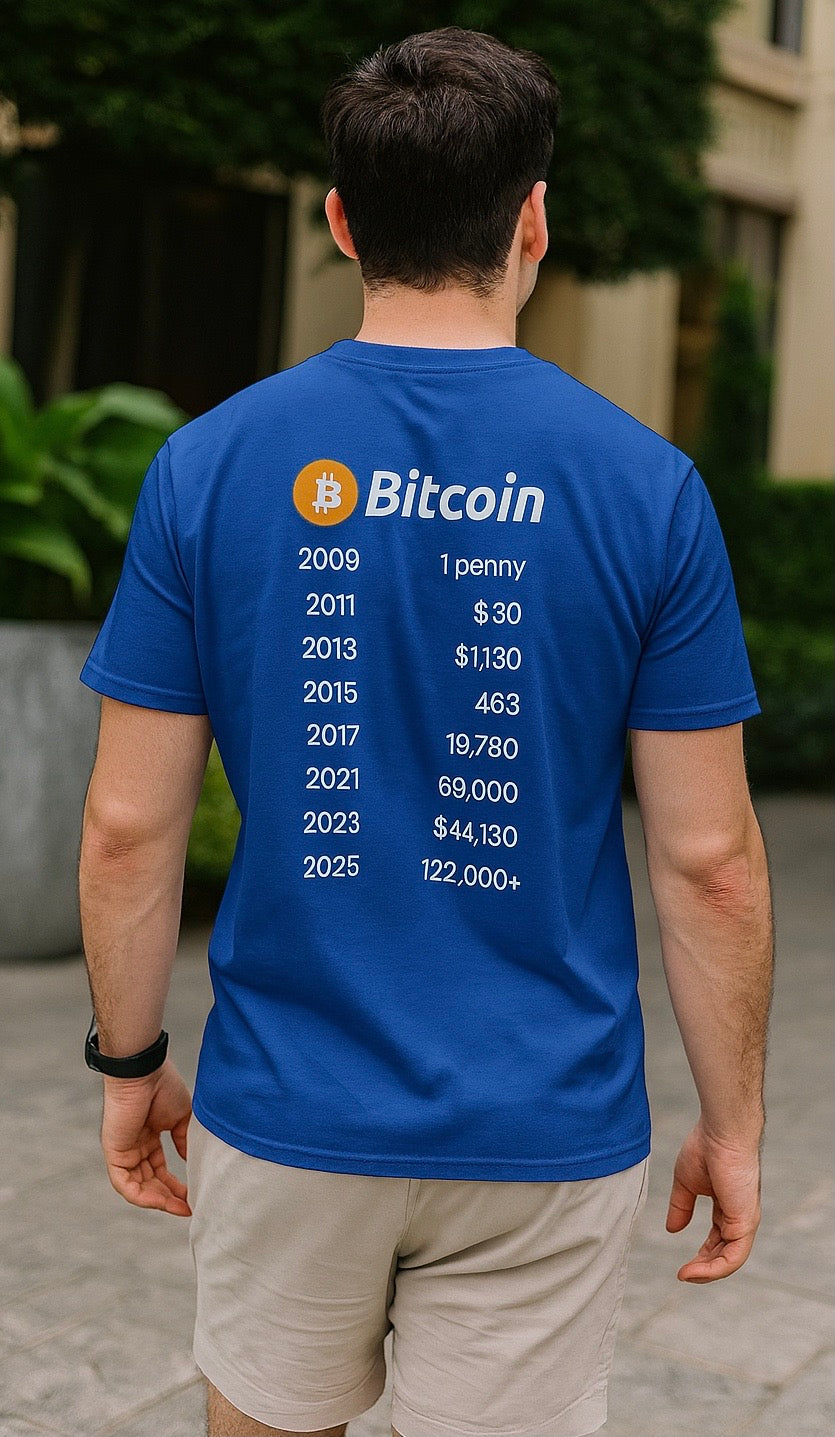 Bitcoin All-Time Highs Timeline T-Shirt Own a piece of Bitcoin history on a tee 6 colors 100% cotton
