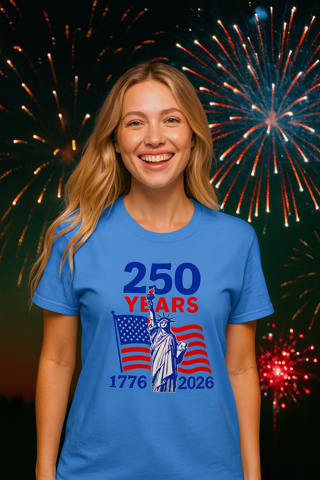 Sats and Stripes USA 250 Years of Freedom Commemorative Anniversary 1776-2026 T-Shirt Tee Blue 