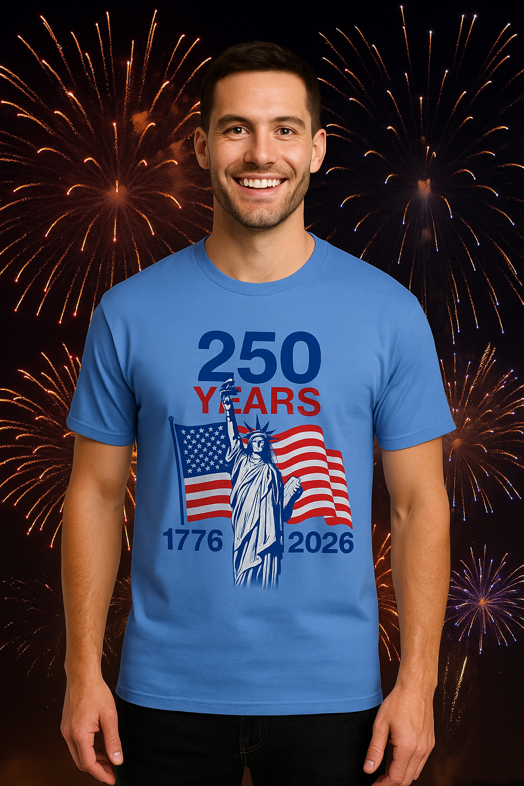 Sats and Stripes USA 250 Years of Freedom Commemorative Anniversary 1776-2026 T-Shirt Tee Blue