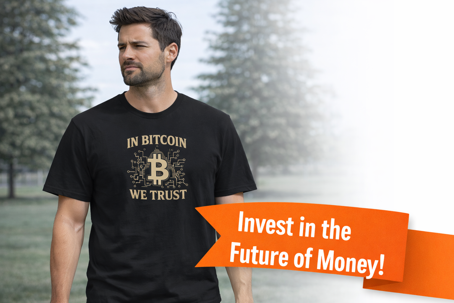 Sats and Stripes In Bitcoin We Trust Political Crypto T-Shirt Capitol Building & Blockchain Graphic Tee Black Male Model