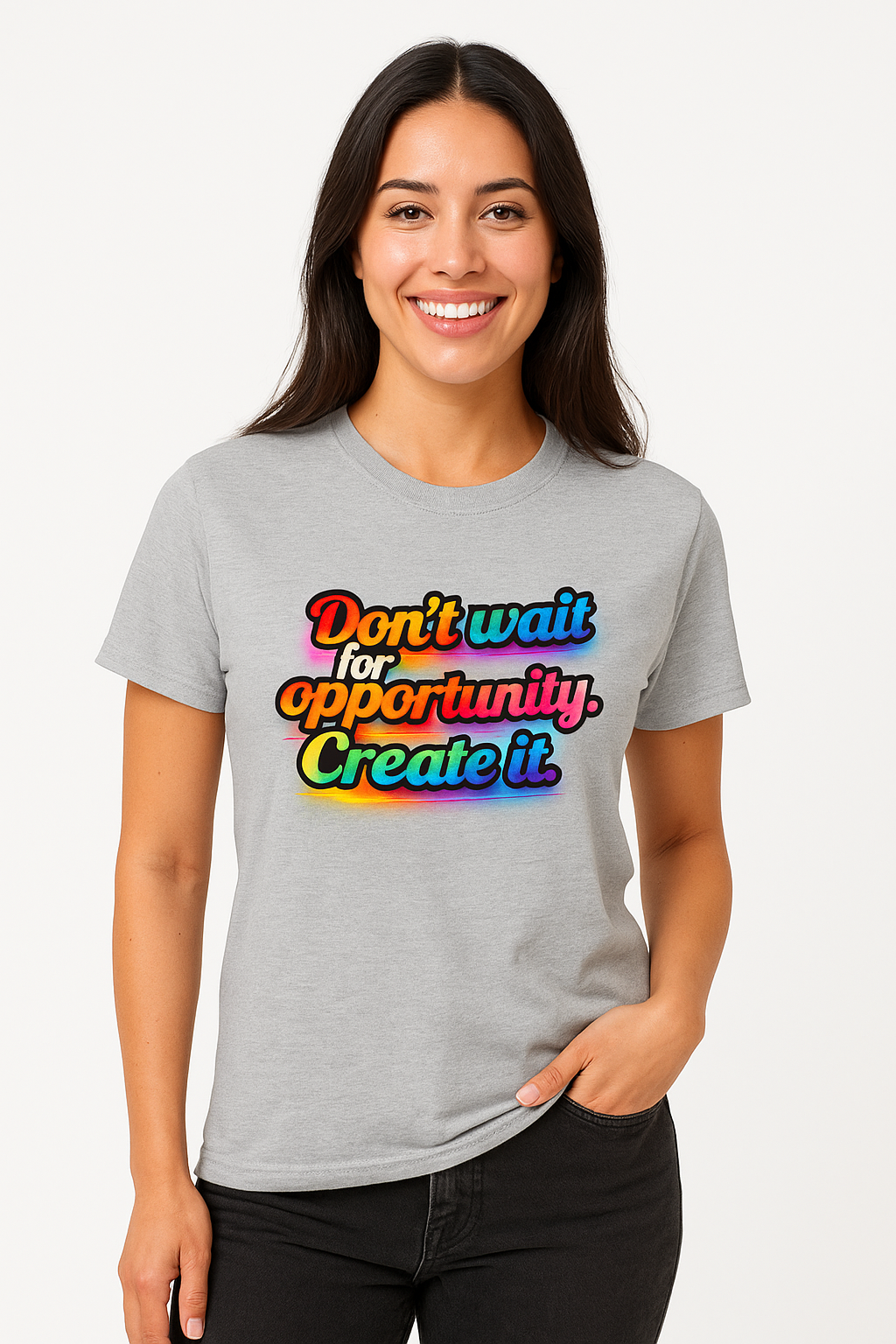 Create Your Opportunity Bold Motivational Rainbow Typography Tee 5 colors 100% cotton