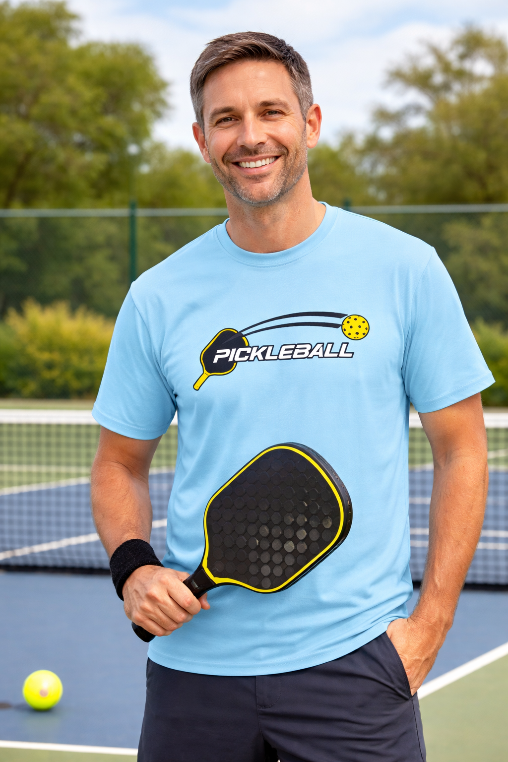 Pickleball T-Shirt for Players and Court Legends Pickleball Gift Court Life Sky Blue Male Model