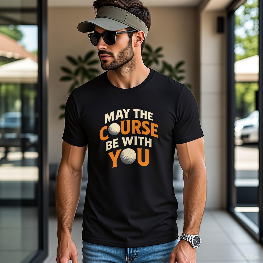 May The Course Be With You Golf T-Shirt Funny Golf Pun Tee 4 colors 100% cotton