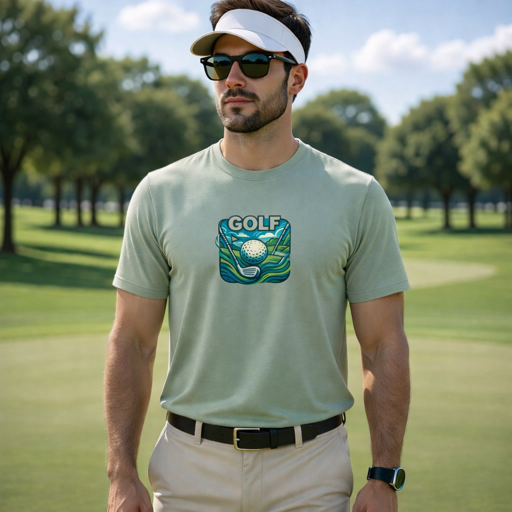 Retro Graphic Golf Tee with Club and Ball Design Perfect Gift for Golf Enthusiasts 4 colors 100% cotton