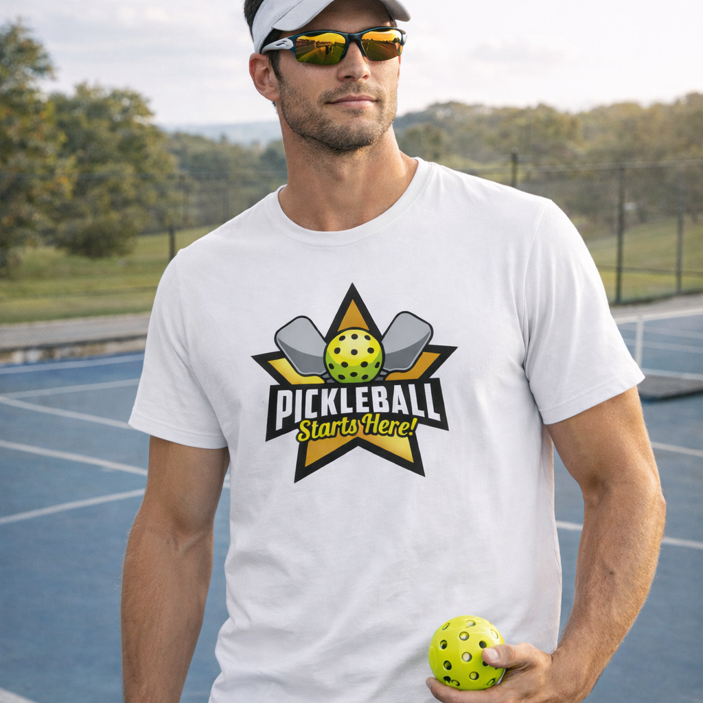 Pickleball Starts Here TShirt Funny Pickleball Tee for Men Pickleball Player Gift Pickleball Court Shirt 7 colors 100% cotton
