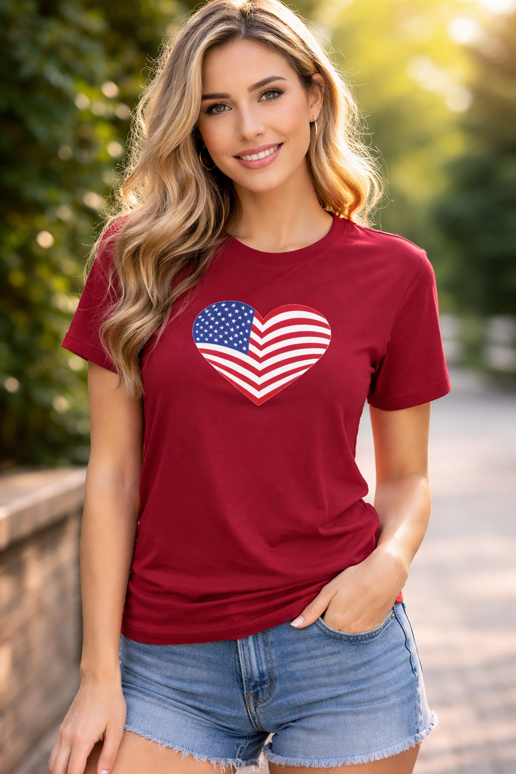 American Flag Heart TShirt Patriotic USA Love Tee Red White Blue Graphic Tee Summer USA Shirt 4 colors 100% cotton