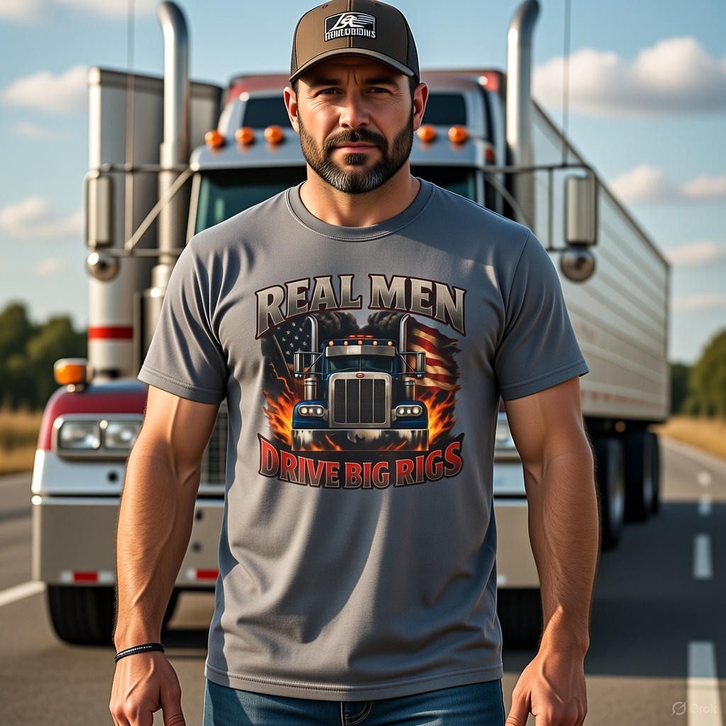 Real Men Drive Big Rigs Truck Driver T-Shirt Patriotic Semi Truck Tee for Truckers Funny Trucker Gift 4 colors 100% cotton