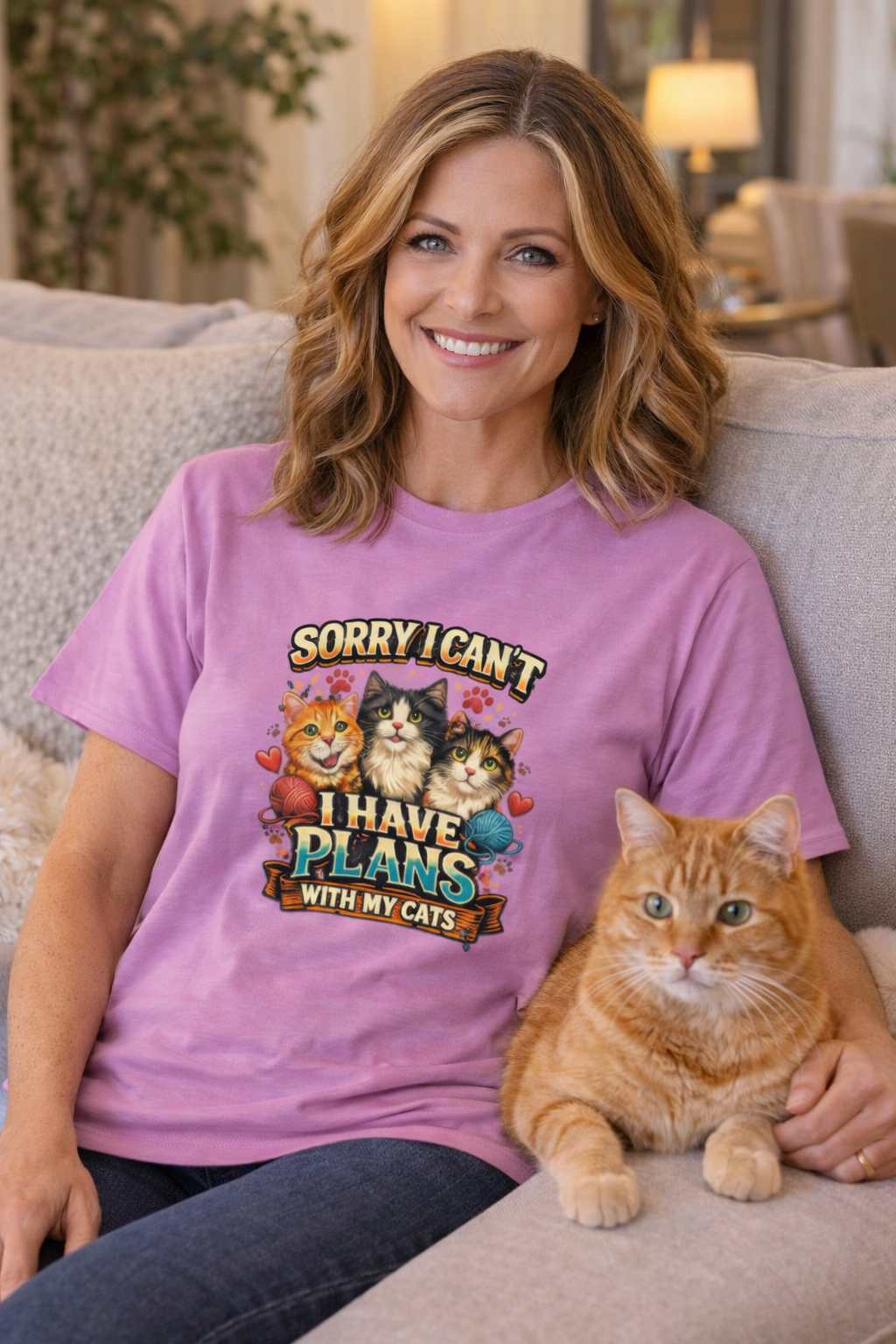 Sorry I Can't I Have Plans With My Cats Expressive Cat Lover T-Shirt Funny Cat Mom Tee Cute Cat Shirt 8 colors 100% cotton