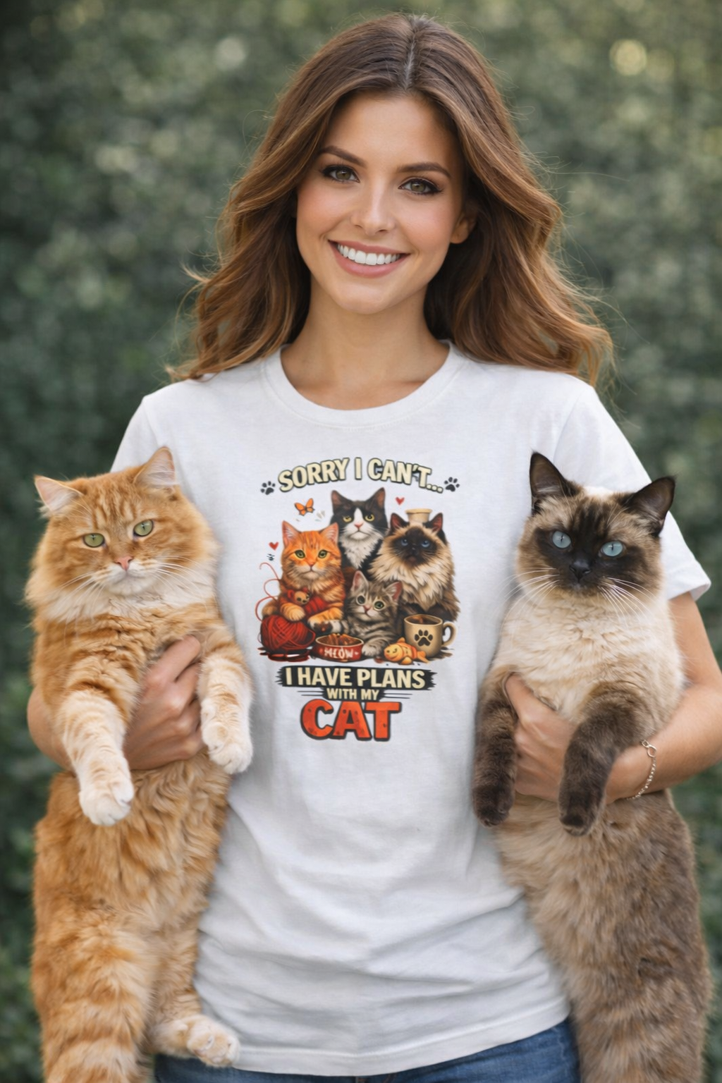 Sorry I Can't I Have Plans With My Cat T-Shirt Funny Cat Lover Tee Cat Mom Shirt Gift for Cat Owners 7 colors 100% cotton
