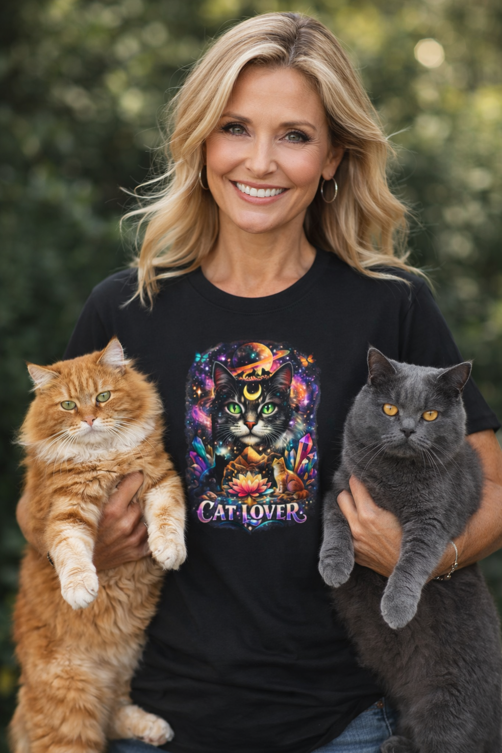 Mystical Cat Lover T-Shirt for Women Cat Mom Shirt Gift for Cat Lovers Boho Fantasy Art Top 7 colors 100% cotton