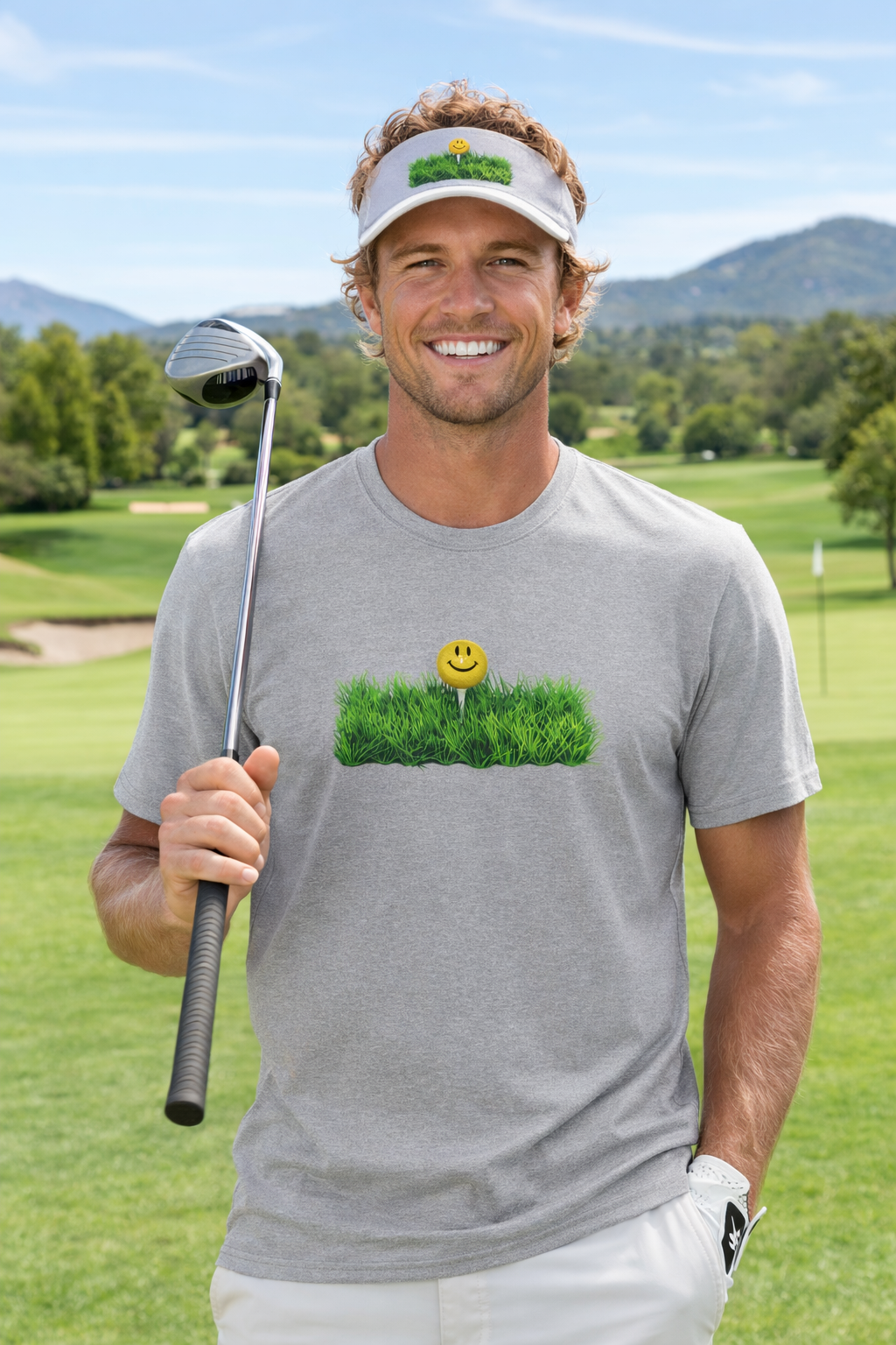 Smiley Face Golf Tee Shirt Happy Golfer Graphic Tee Fun Golf Course Vibes Gift for Golf Lovers 6 colors 100% cotton