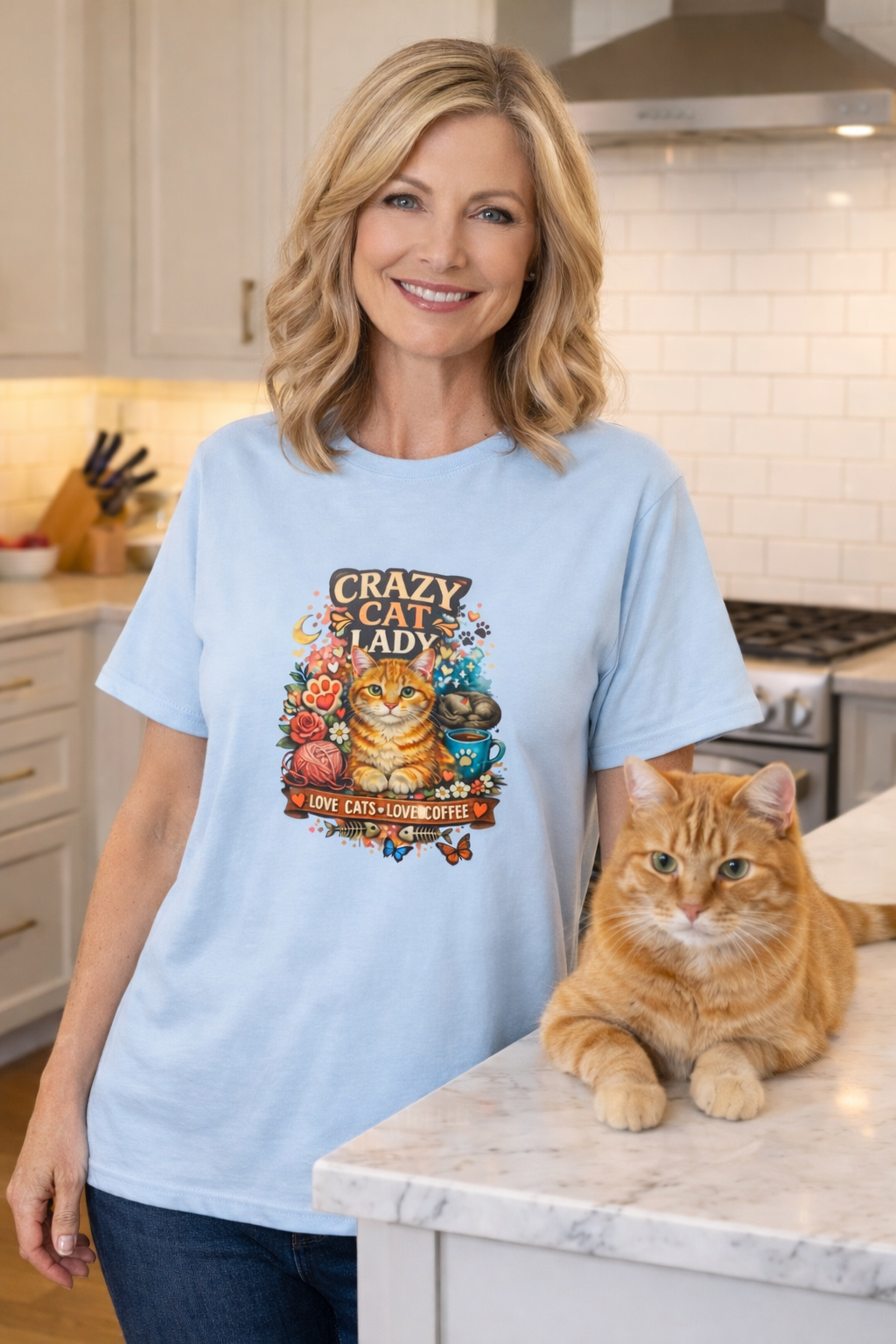Crazy Cat Lady T-Shirt Love Cats Love Coffee Tee Cute Cat Mom Shirt Funny Cat Lover Top Gift for Cat Owners 8 colors 100% cotton