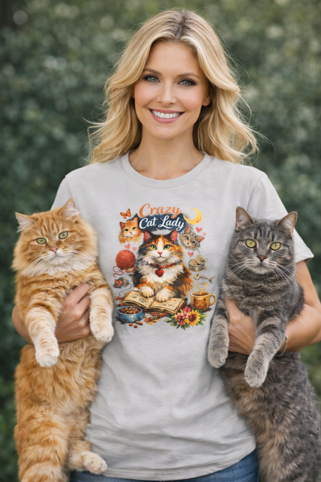 Crazy Cat Lady T-Shirt Cute Cat Mom Graphic Tee Cat Lover Shirt Gift for Cat Moms Whimsical Cat Art Top 8 colors 100% cotton