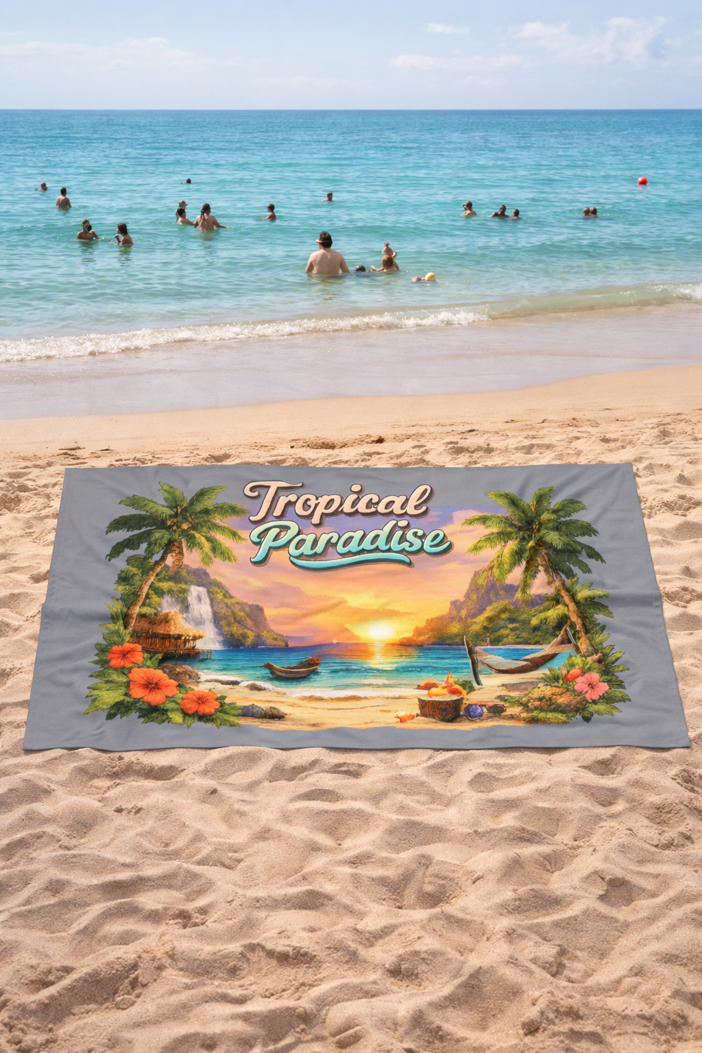 Tropical Sunset Palm Scene Beach Towel Vintage Hawaiian Paradise 2 sizes
