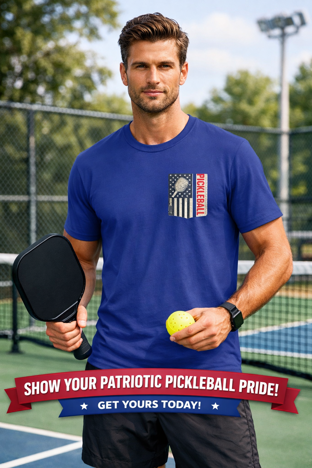 Patriotic USA Flag Pickleball Shirt Men's Pickleball Tee Gift for Pickleball Fanatic 4th of July Shirt 6 colors 100% cotton