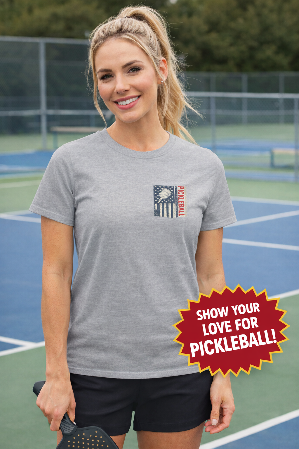 Women's Pickleball Flag Shirt Vintage USA Pickleball Tee Patriotic Pickleball Shirt for Her Court Player Gift 4 colors 100% cotton