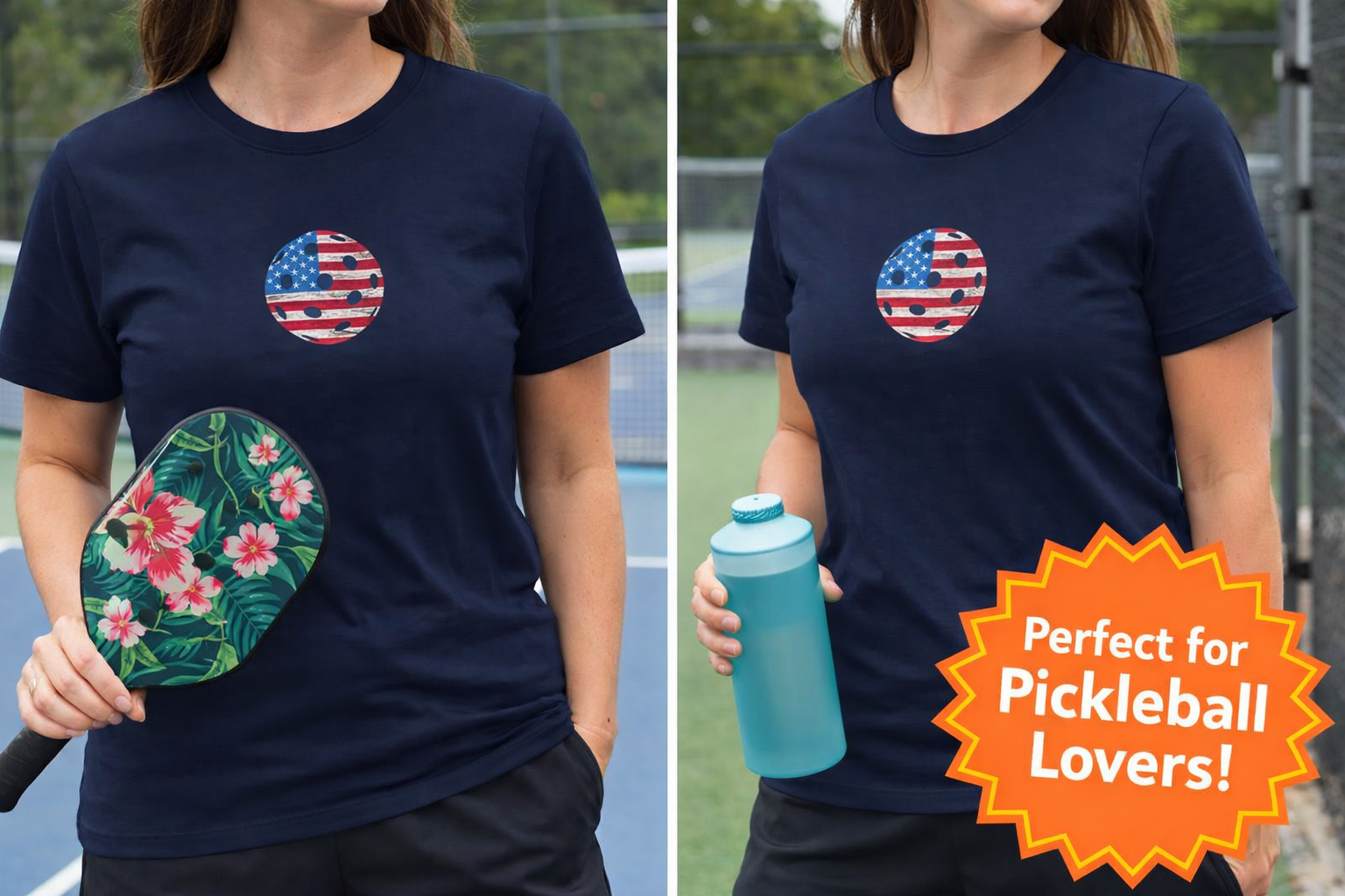 Women's Pickleball Tee Patriotic Pickleball Shirt Pickleball Lover Gift Court Sport Women Shirt 5 colors 100% cotton