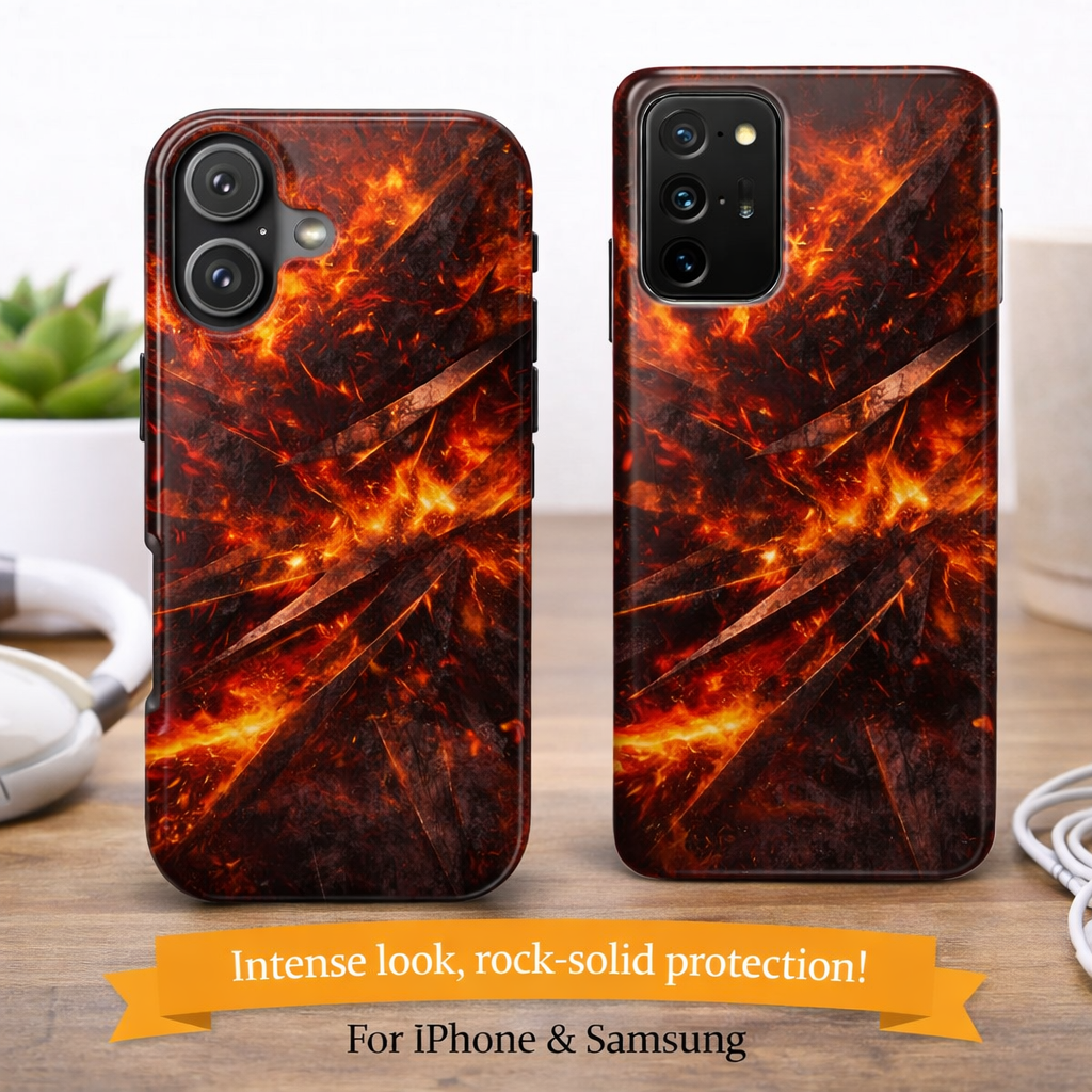 Fiery Abstract Tough Phone Case Protective iPhone Samsung Case Glossy Impact Resistant Phone Cover