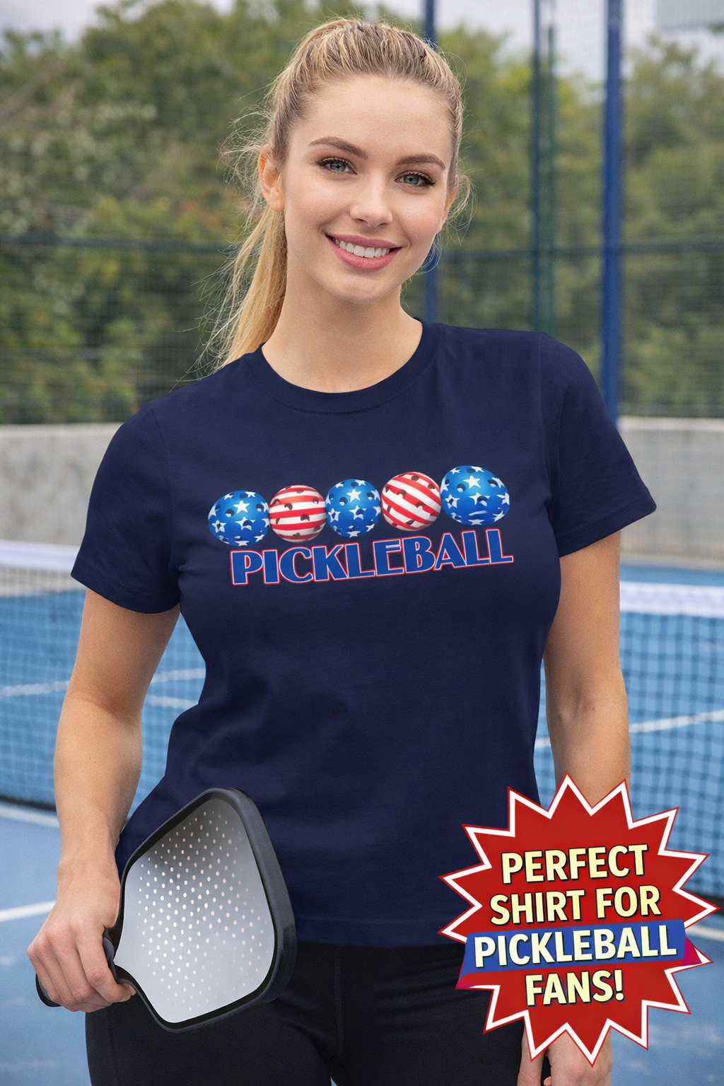Women's Patriotic Pickleball T-Shirt July 4th Pickleball Gift Pickleball Lover Tee 5 colors 100% cotton