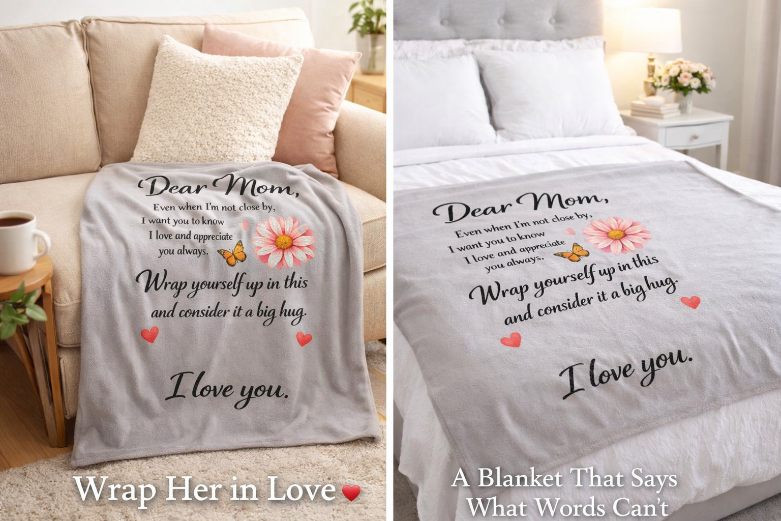 Dear Mom Blanket Sentimental Blanket from Daughter or Son Cozy Love Letter Throw Mothers Day Gift 50" x 60"