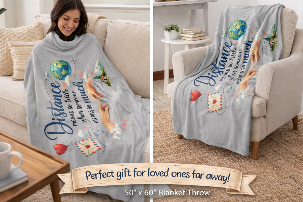 Distance Means So Little Blanket Throw Long Distance Gift for Loved Ones Thinking of You Gift 50" x 60"