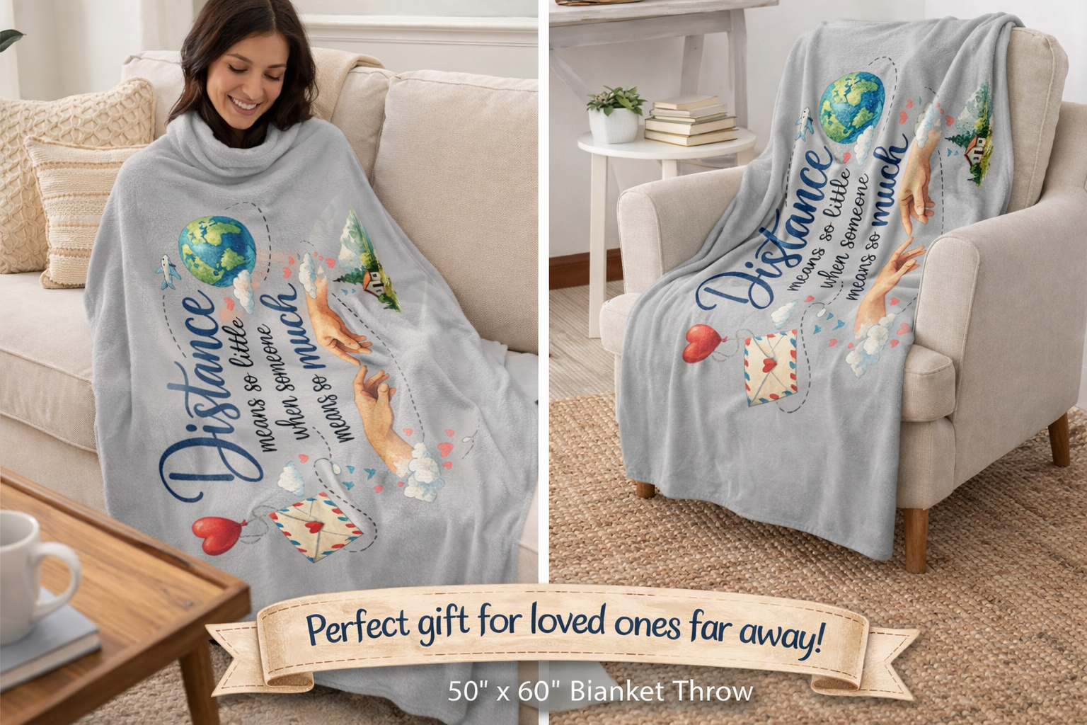 Distance Means So Little Blanket Throw Long Distance Gift for Loved Ones Thinking of You Gift 50" x 60"