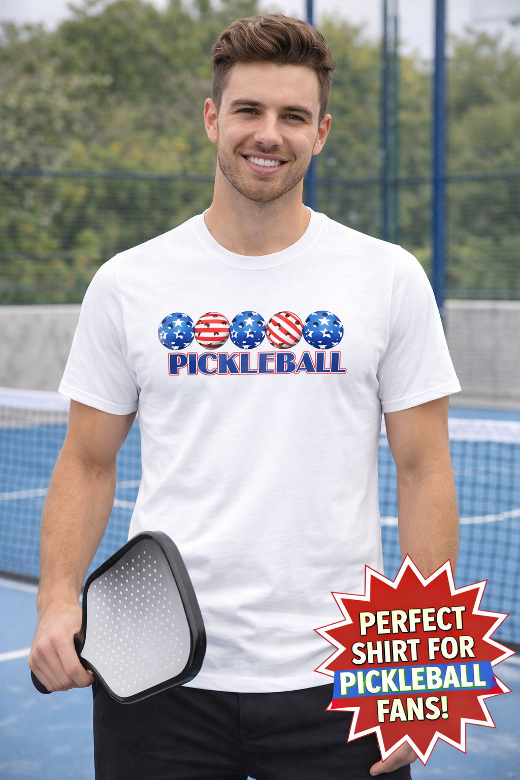 Patriotic Pickleball Shirt USA American Flag Pickleball Tee July 4th Pickleball Gift Pickleball Player Shirt 6 colors 100% cotton