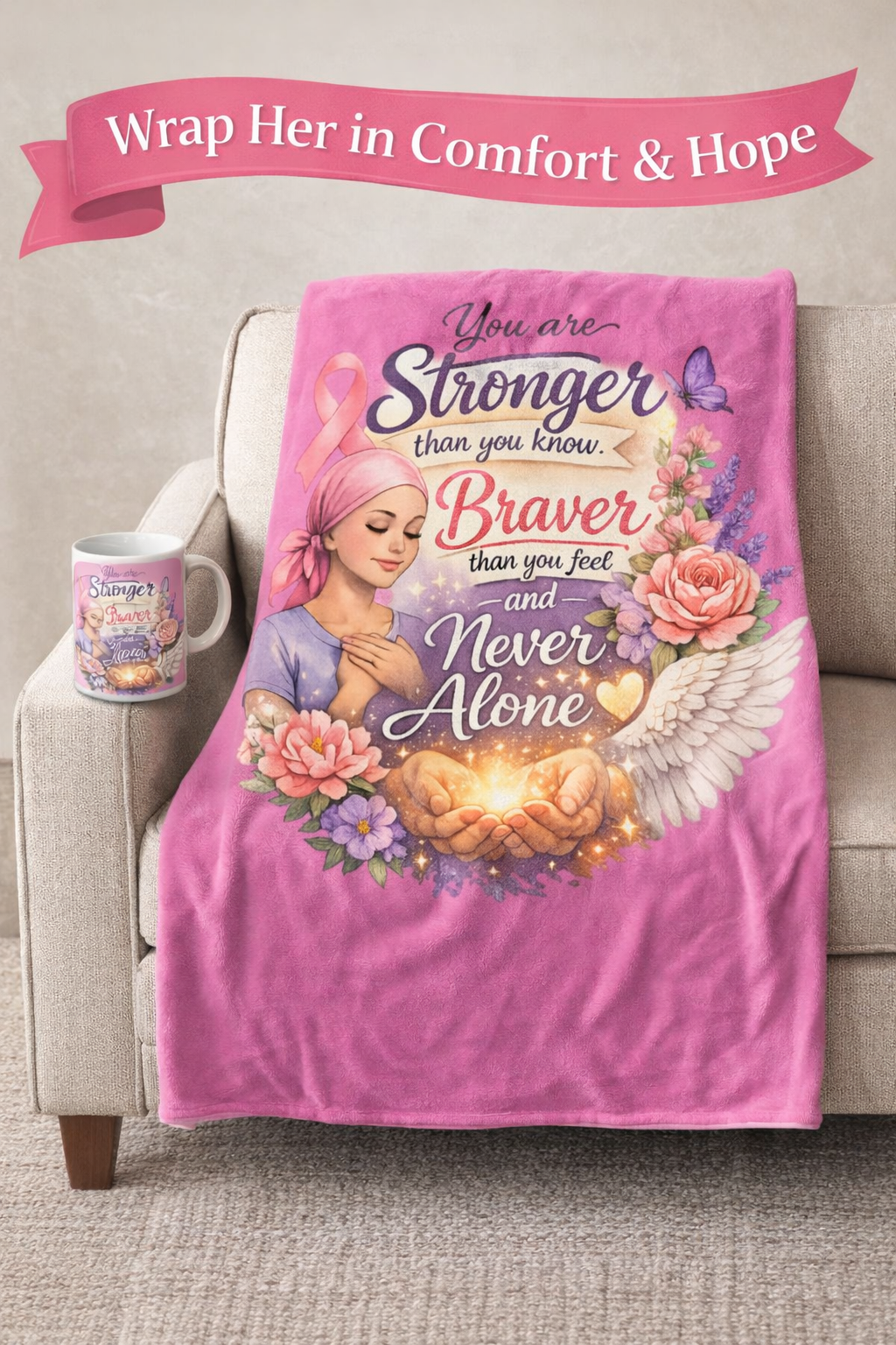 Cancer Support Blanket You Are Stronger Than You Know Breast Cancer Gift Comfort & Hope Blanket 50" x 60"
