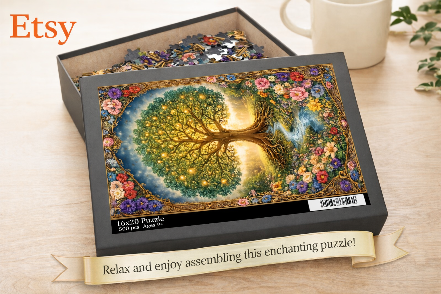 500 Teile Puzzle „Baum des Lebens“ Naturpuzzle Buntes Blumenlandschaftspuzzle Entspannendes Erwachsenenpuzzle Geschenk 40 x 50 cm 500 Teile