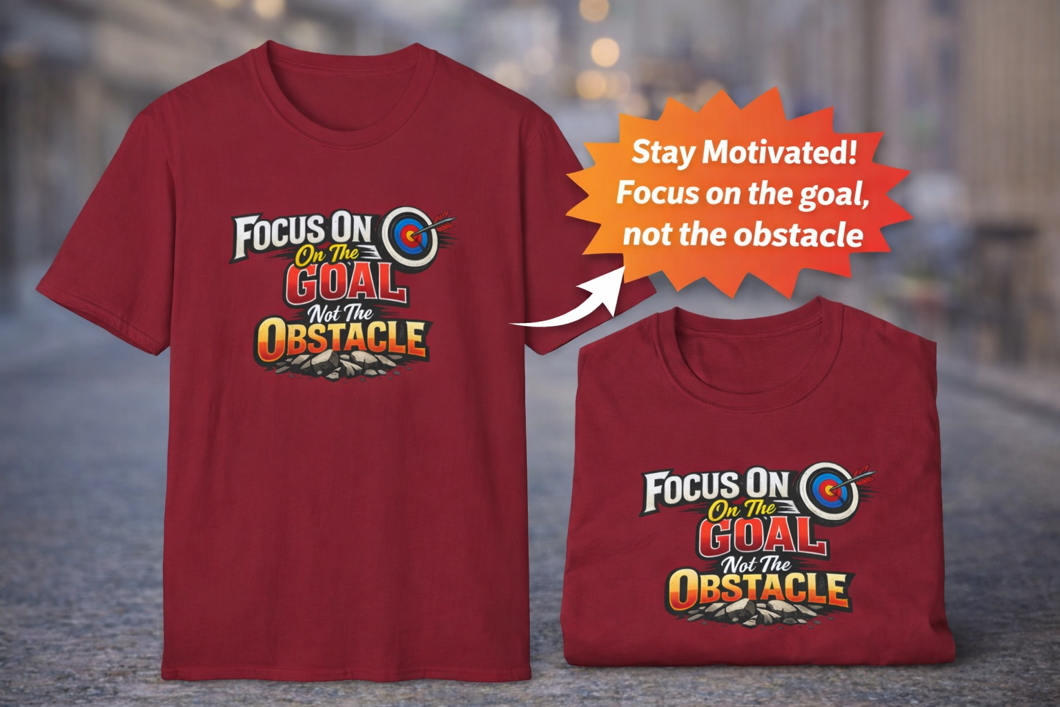 Focus On The Goal Not The Obstacle T-Shirt Motivational Quote Shirt Inspirational Graphic Tee Mindset Success Shirt 100% cotton