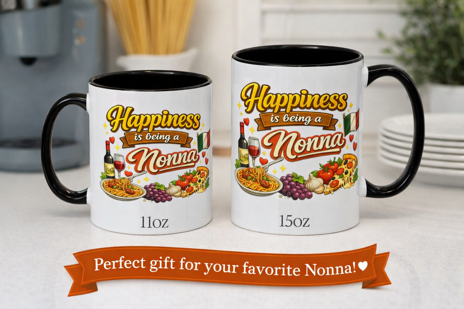 Happiness Is Being a Nonna Mug Italian Grandma Coffee Cup Gift for Nonna Gift for Grandma 11 oz or 15 oz