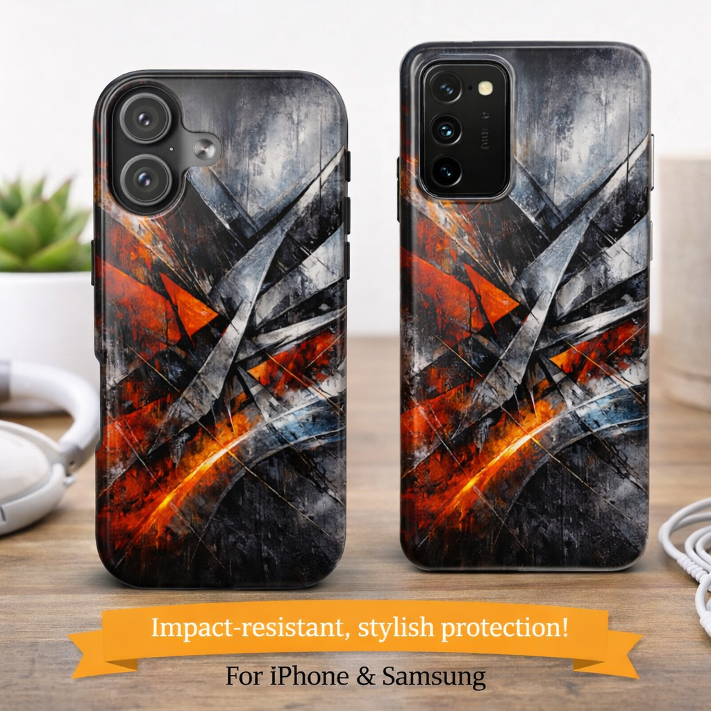 Abstrakte Rot-Schwarze Handyhülle Geometrisches Armor-Design Stoßfeste Hülle iPhone & Samsung