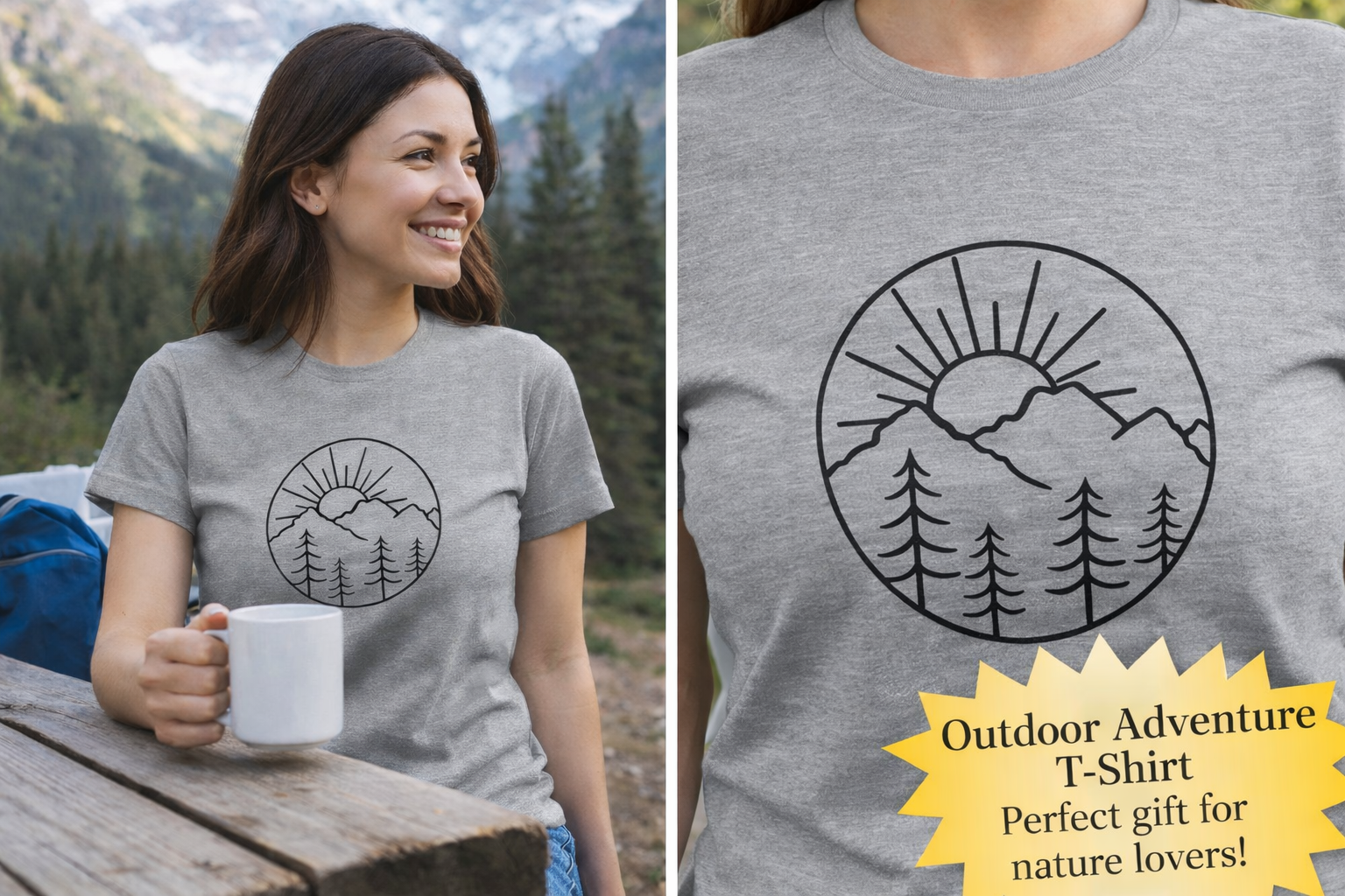 Mountain Sunrise Womens TShirt Minimalist Nature Graphic Tee Outdoor Adventure Shirt Hiking Lover Gift 6 colors 100% cotton