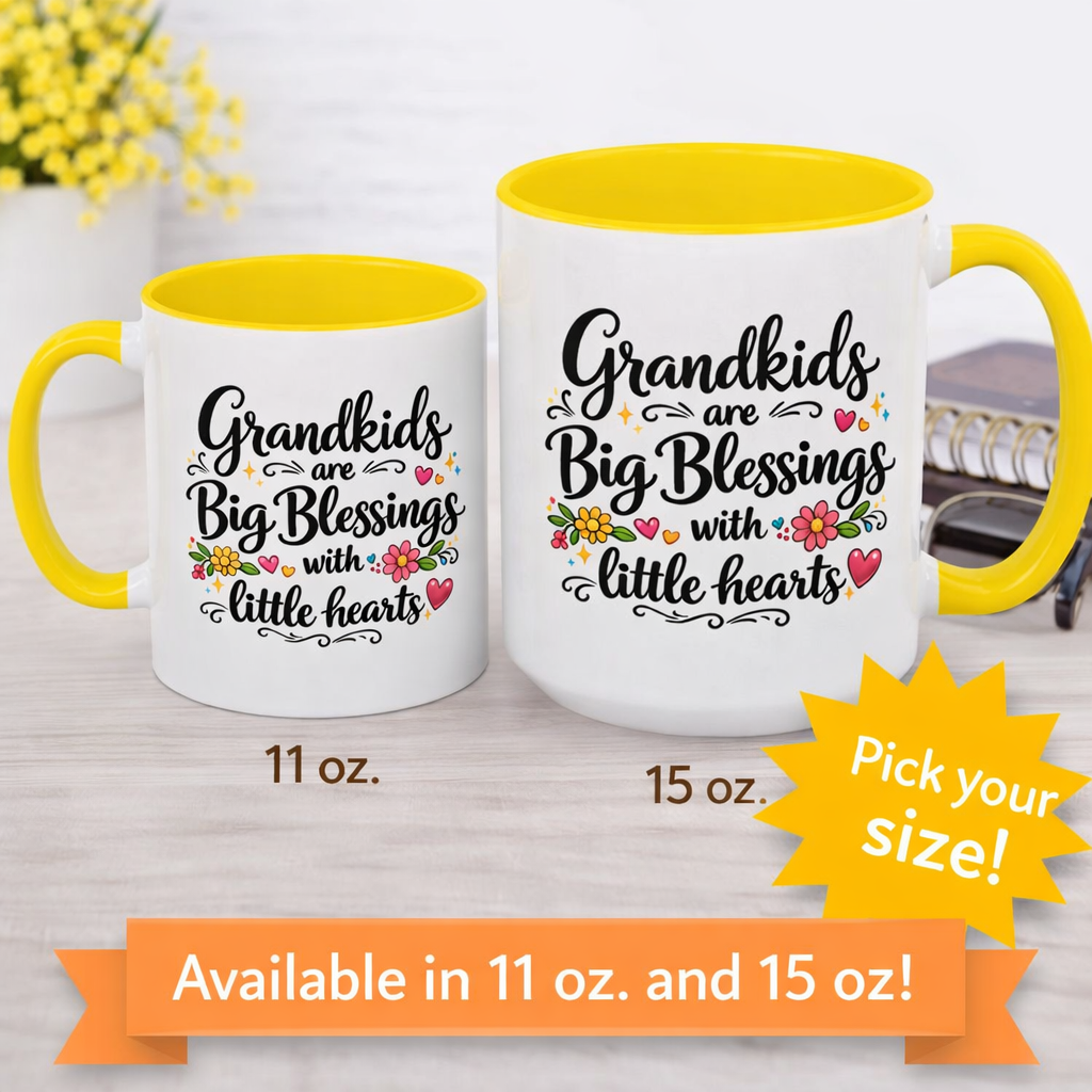Grandkids Are Big Blessings Mug Grandma Coffee Mug Floral Grandma Gift 6 Color Options 11 oz or 15 oz