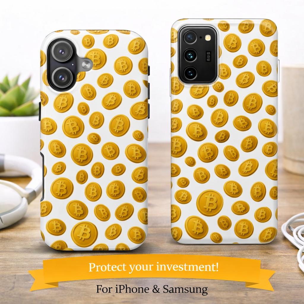 Bitcoin Tough Phone Case Crypto Coin iPhone Samsung Case Glossy Protective Phone Cover Impact Resistant BTC Case