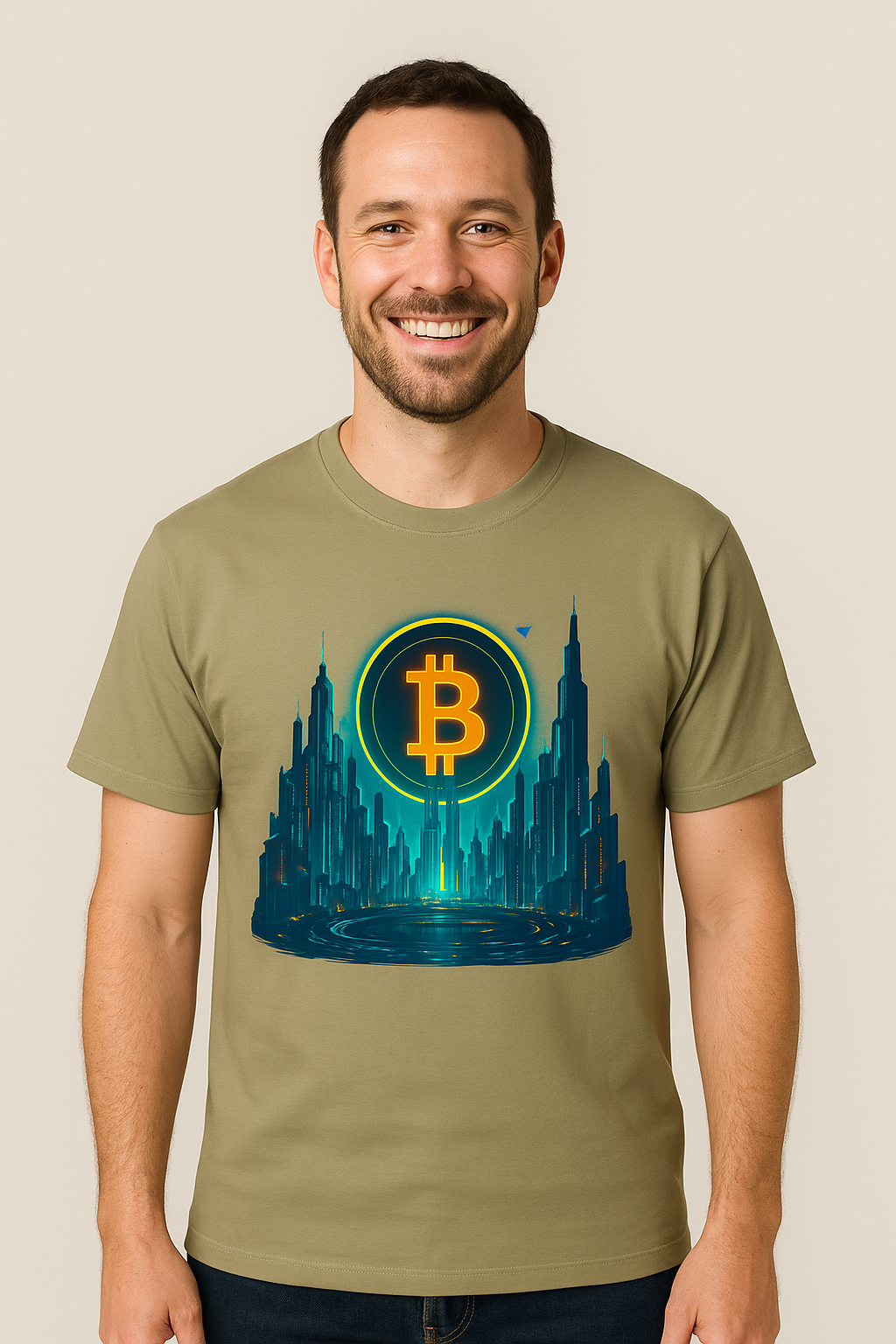 Futuristic Bitcoin City T-Shirt Neon Crypto Skyline Tee for Bitcoin Enthusiasts 7 colors 100% cotton