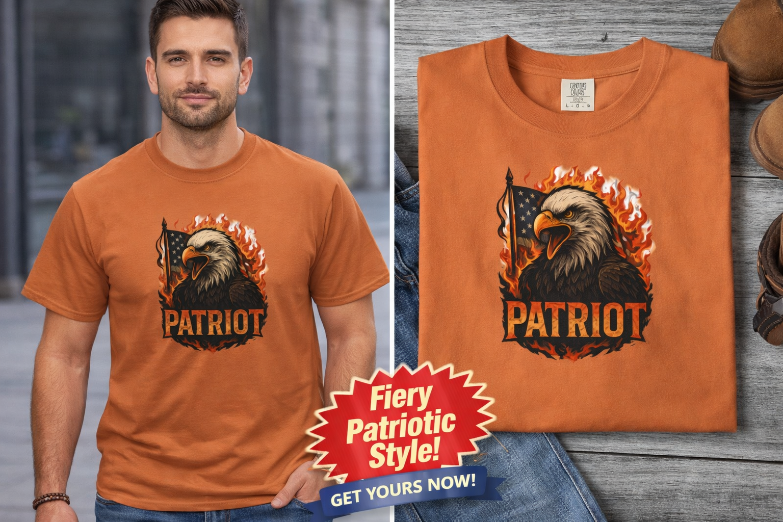 Patriot Eagle T-Shirt Bald Eagle American Flag Graphic Tee Freedom-USA Pride 6 colors 100% cotton
