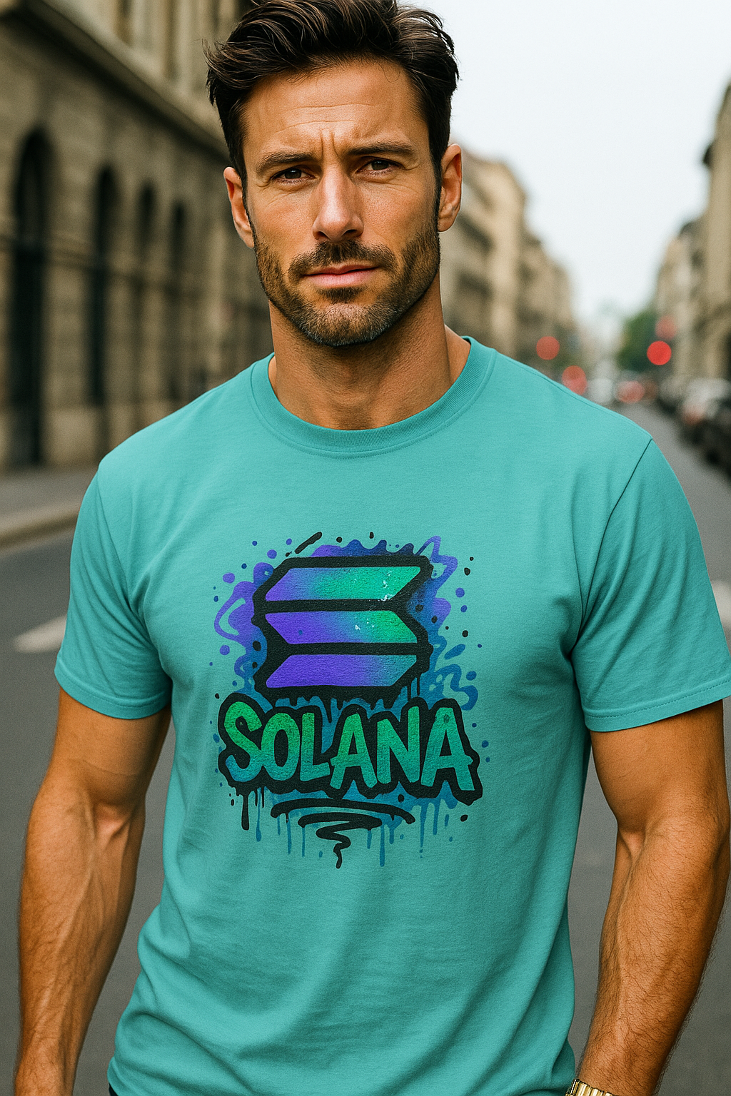 Solana Street Style Graffiti Tee Urban Crypto T-Shirt for Investors & Blockchain Fans Trendy Solana Logo Shirt 5 colors 100% cotton