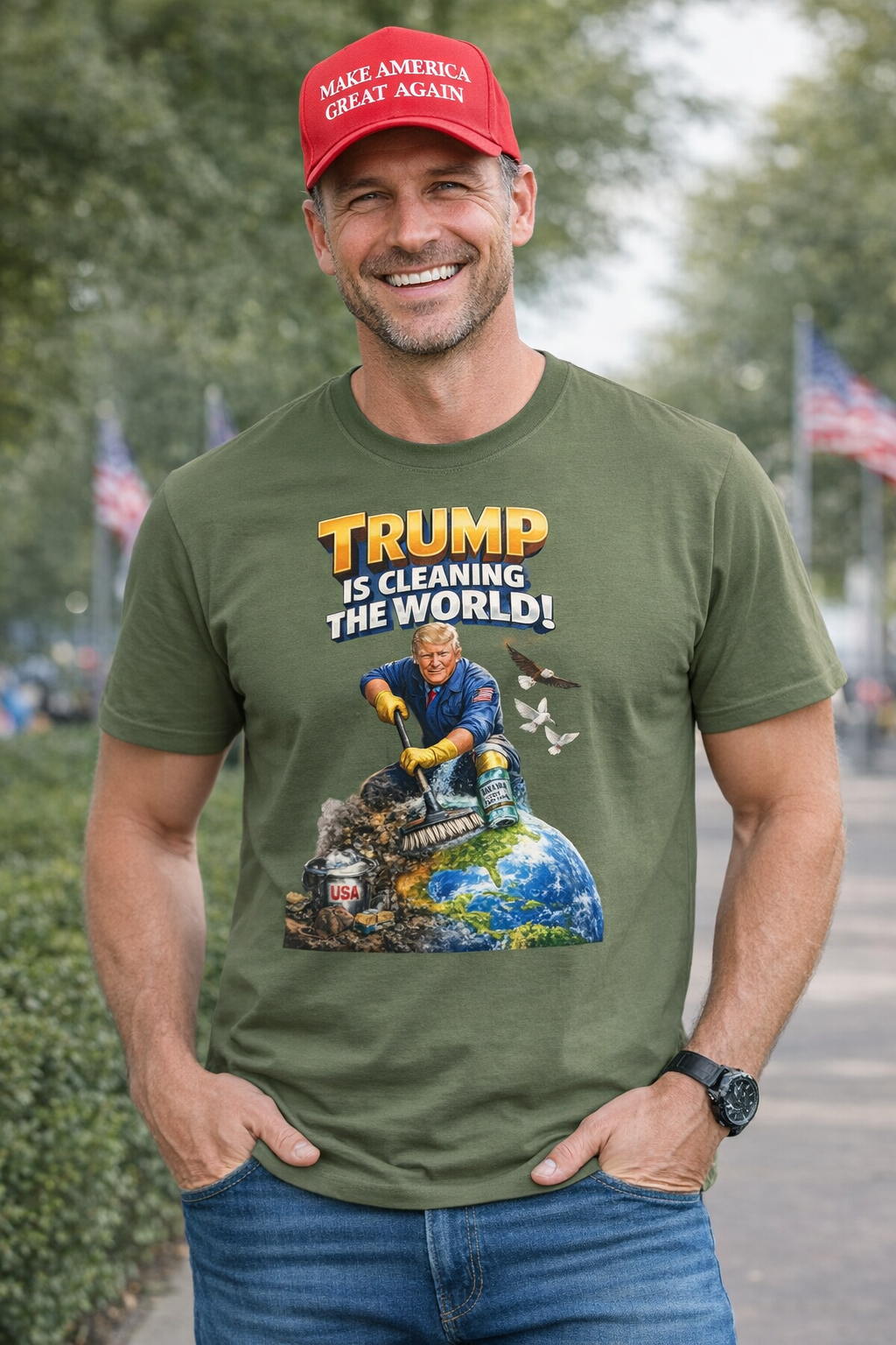 Trump Is Cleaning the World TShirt MAGA Patriotic Shirt Pro Trump Tee Conservative Gift 6 colors 100% cotton