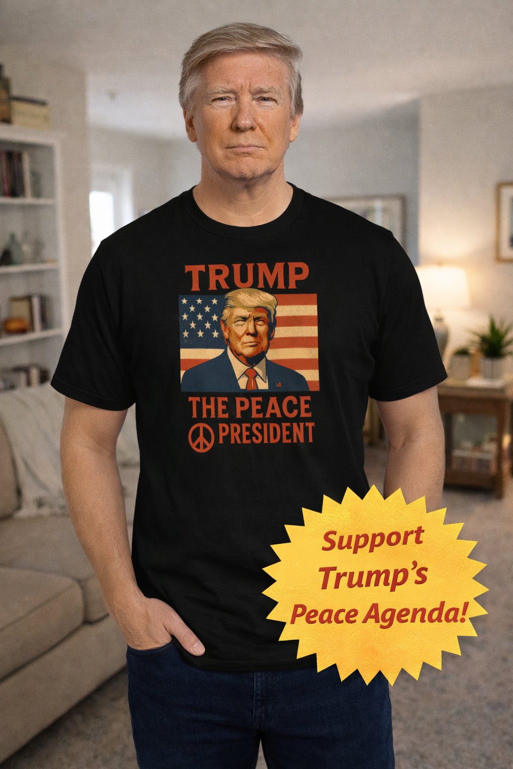 Trump The Peace President Patriotic T-Shirt Bold USA Flag Design Pro-America Apparel 4 colors 100% cotton