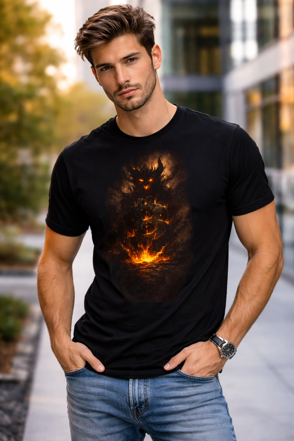 Dark Bitcoin T-Shirt Fiery BTC Crypto Shirt Bitcoin Holder Tee Crypto Streetwear Digital Gold Graphic Shirt 100% cotton