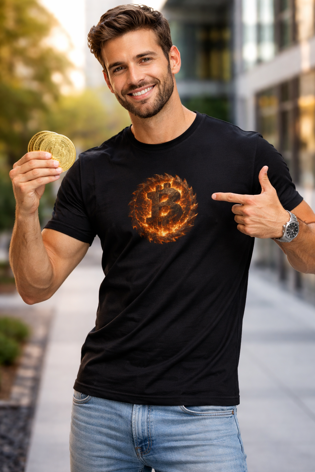 Fiery Bitcoin TShirt Crypto Investor Shirt Bitcoin Holder Tee Crypto Wealth Streetwear Burning Crypto Emblem 4 colors 100% cotton