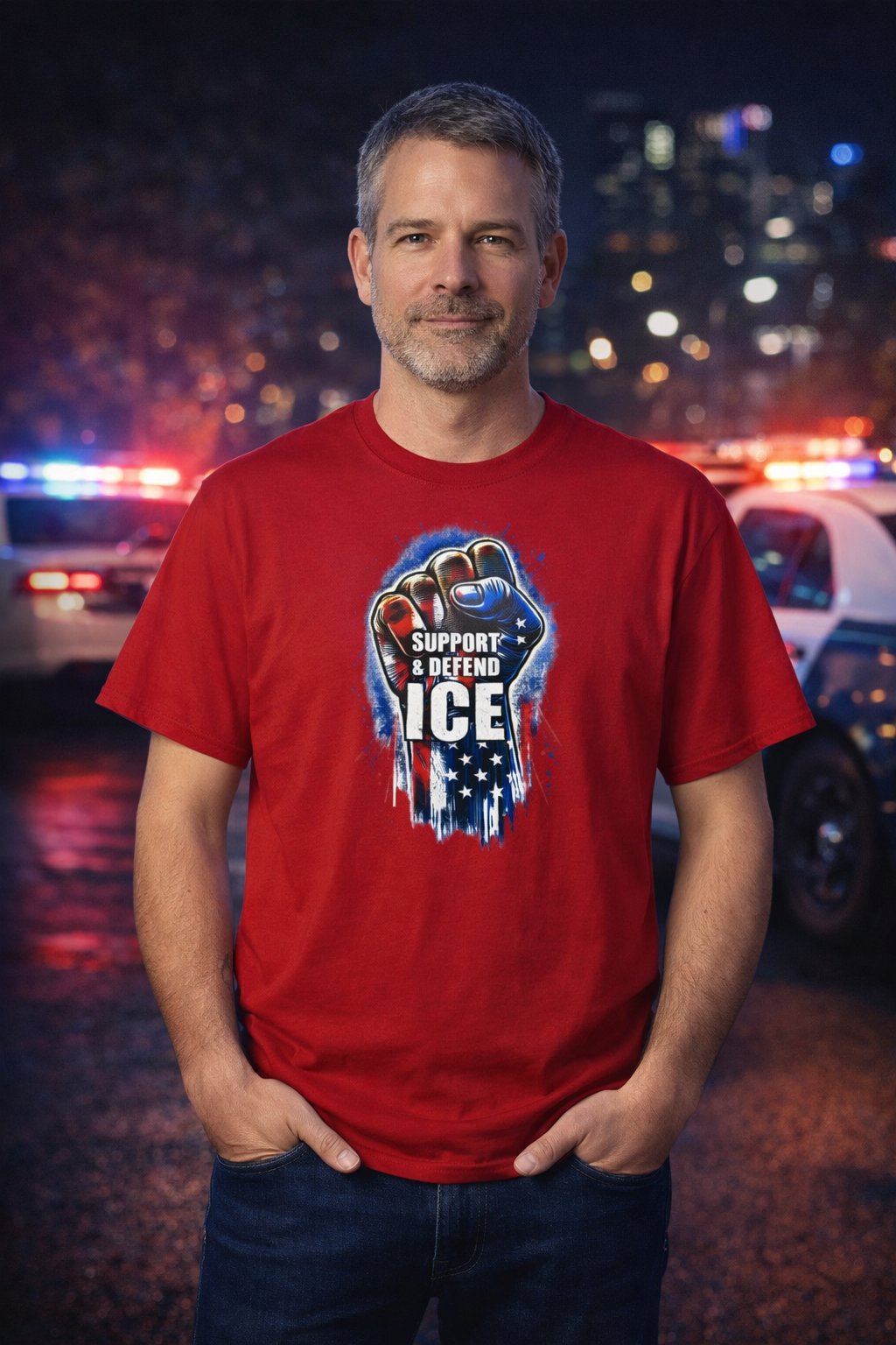 Support & Defend ICE TShirt Patriotic Law Enforcement Shirt Pro ICE Graphic Tee American Flag Fist Shirt 5 colors 100% cotton