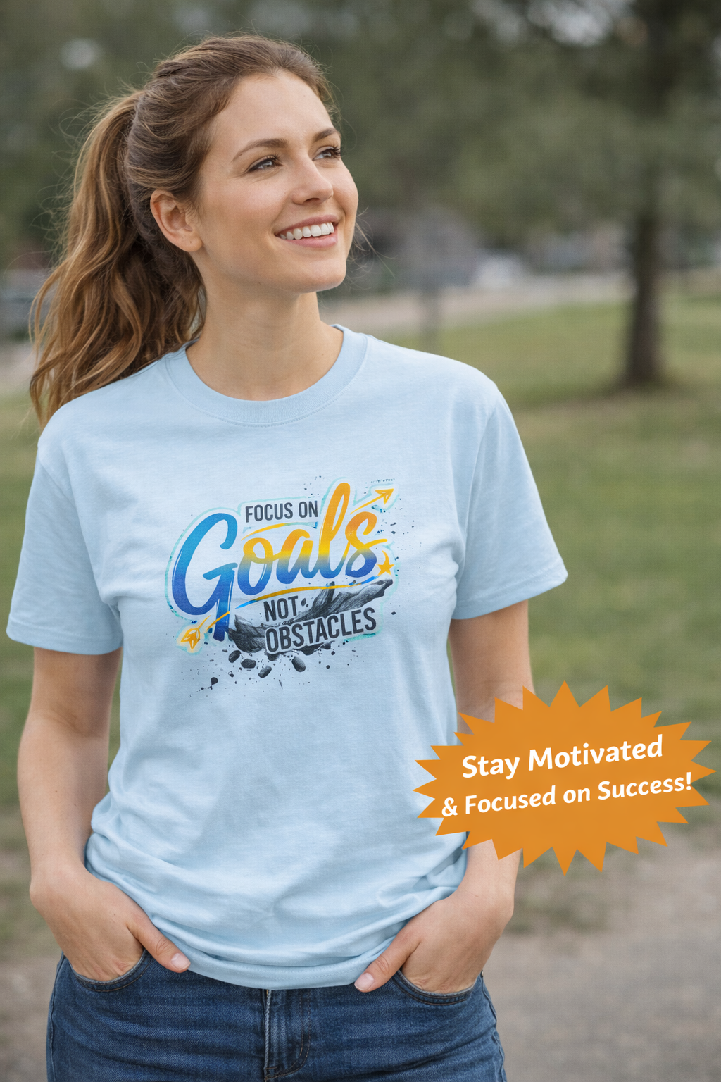Focus on Goals Not Obstacles T-shirt Motivational Typography Tee 3 colors 100% cotton