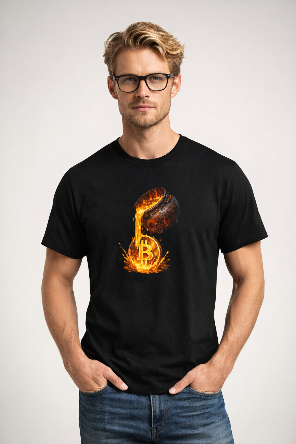 Molten Bitcoin Pour Tshirt Crypto Lava Gold Graphic Tee Bitcoin Investor Shirt 7 colors 100% cotton