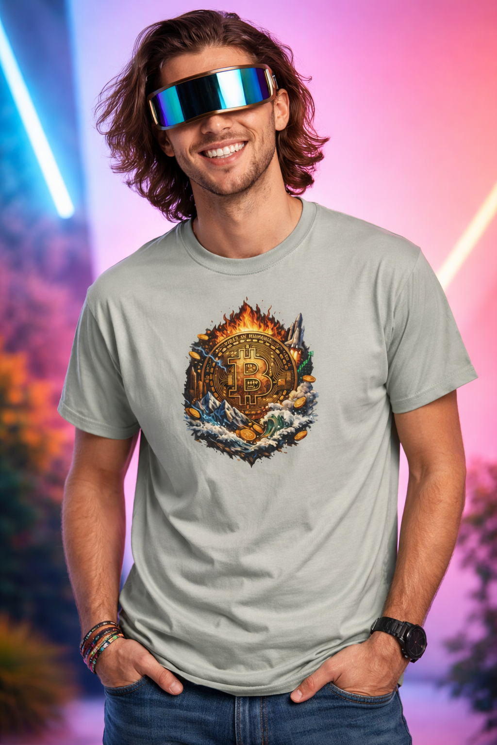 Bitcoin Tidal Wave T-Shirt Futuristic Crypto Graphic Tee Bitcoin Art Shirt Crypto Gift for Him 12 colors 100% cotton
