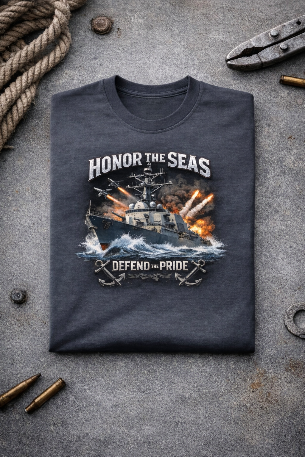 Honor the Seas Ship Graphic T-Shirt Navy Battleship Defend the Pride 2 colors 100% cotton