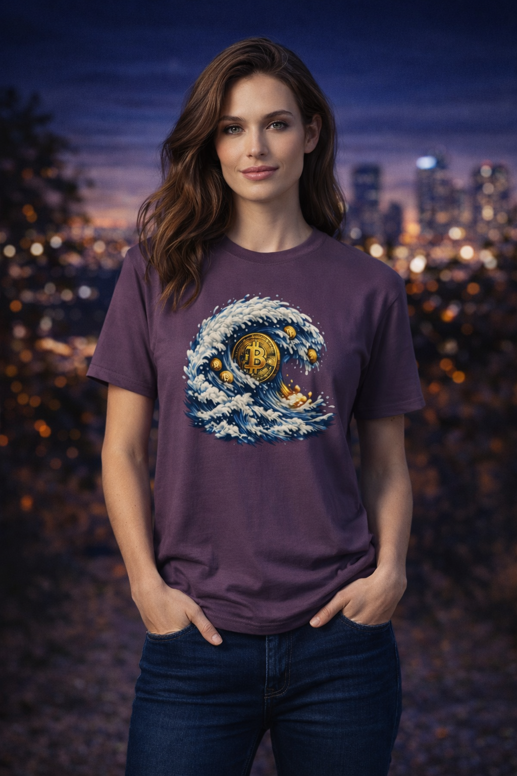 Bitcoin Tidal Wave T-Shirt Futuristic Crypto Graphic Tee Bitcoin Art Shirt Crypto Gift 12 colors 100% cotton