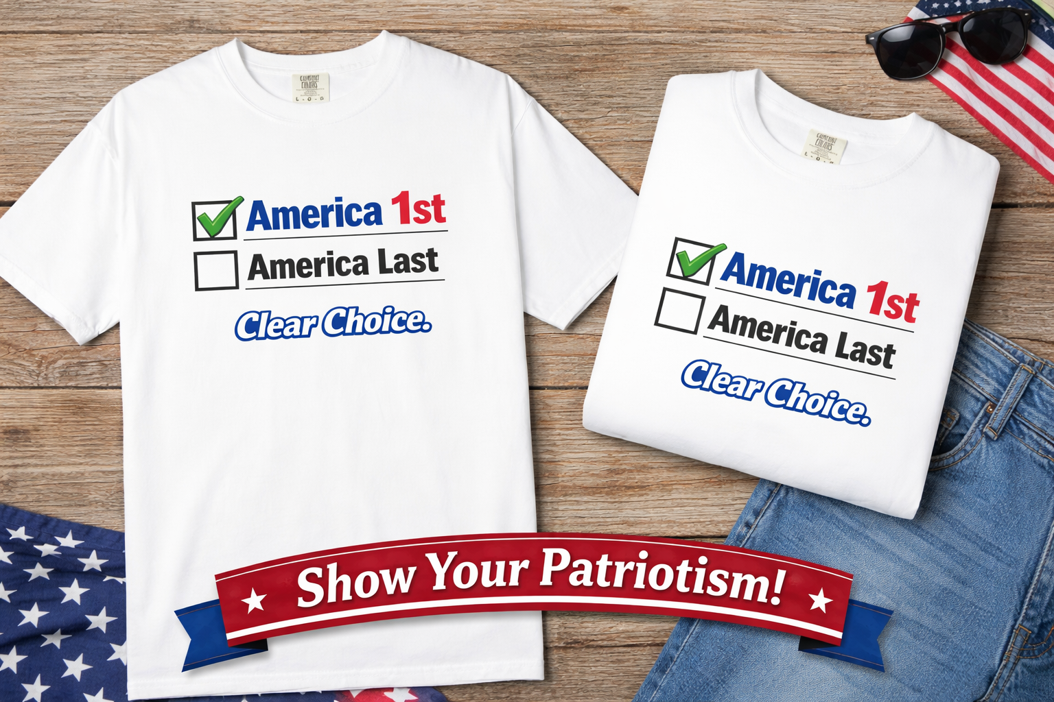 Clear Choice Patriotic Shirt America 1st Checked Tee Bold Freedom T-Shirt Patriotic Gift USA Pride Apparel 5 colors 100% cotton